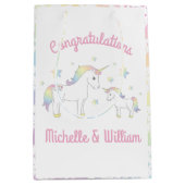 Unicorn Baby shower Pastel Regenboog Medium Cadeauzakje (Voorkant)