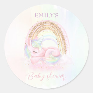 Unicorn Baby shower Pastel Regenboog Ronde Sticker