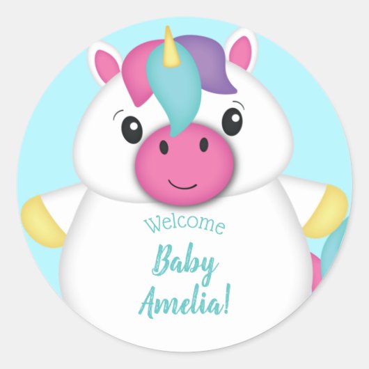 Unicorn Baby shower Ronde Sticker (Voorkant)