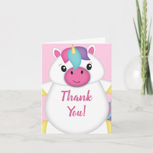 Unicorn Baby shower Roze Bedankkaart (Voorkant)