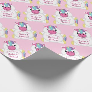 Unicorn Baby shower Roze Cadeaupapier