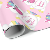 Unicorn Baby shower Roze Cadeaupapier (Rol Hoek)