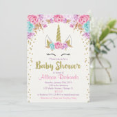 Unicorn baby shower, roze en goud kaart (Staand voorkant)