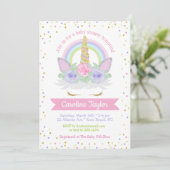 Unicorn Baby shower Roze en Paarse regenboog Kaart (Staand voorkant)