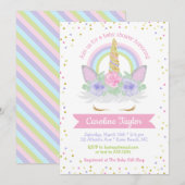 Unicorn Baby shower Roze en Paarse regenboog Kaart (Voorkant / Achterkant)