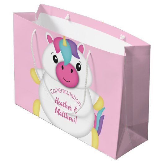 Unicorn Baby shower Roze Groot Cadeauzakje (Achterkant Gekanteld)