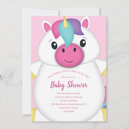 Unicorn Baby shower Roze Kaart (Voorkant)