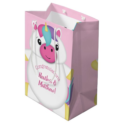Unicorn Baby shower Roze Medium Cadeauzakje (Achterkant Gekanteld)