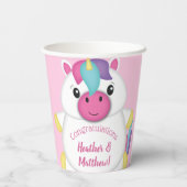 Unicorn Baby shower Roze Papieren Bekers (Achterkant)