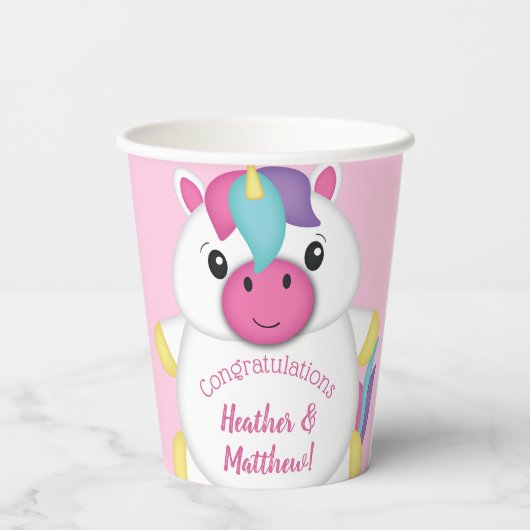 Unicorn Baby shower Roze Papieren Bekers (Achterkant)