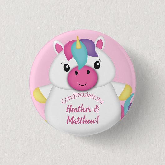 Unicorn Baby shower Roze Ronde Button 3,2 Cm (Voorkant)