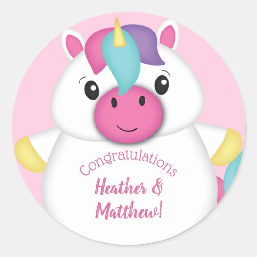 Unicorn Baby shower Roze Ronde Sticker (Voorkant)