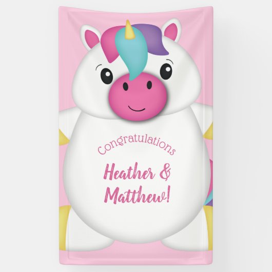 Unicorn Baby shower Roze Spandoek (Verticaal)