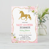 Unicorn baby shower thema uitnodiging (Staand voorkant)