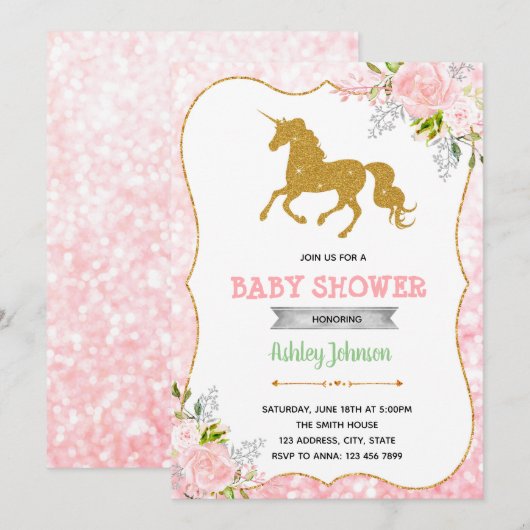 Unicorn baby shower thema uitnodiging (Voorkant / Achterkant)