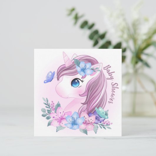 Unicorn Baby shower Uitnodiging (Staand voorkant)