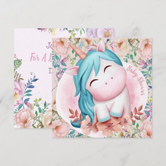 Unicorn Baby shower Uitnodiging (Voorkant / Achterkant)