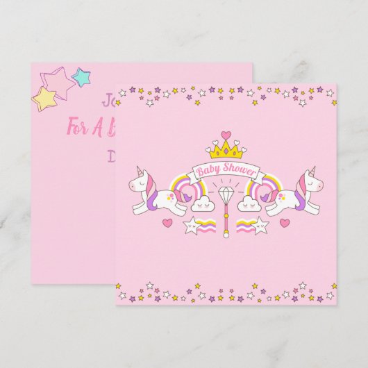 Unicorn Baby shower Uitnodiging (Voorkant / Achterkant)