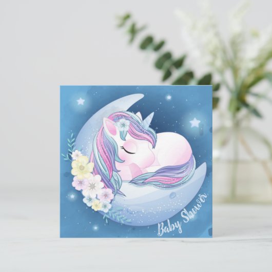 Unicorn Baby shower Uitnodiging (Staand voorkant)