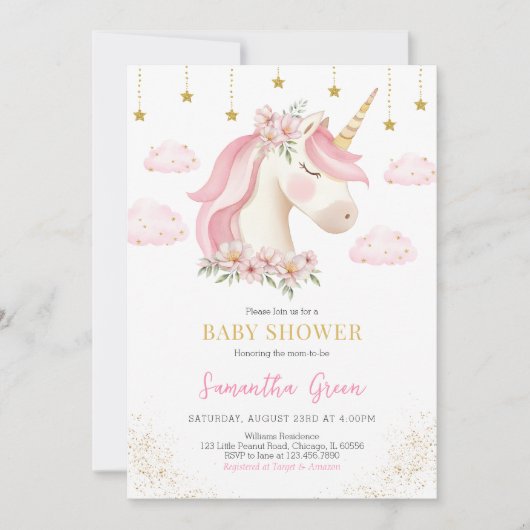 Unicorn Baby shower Uitnodiging (Voorkant)