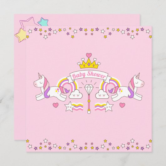 Unicorn Baby shower Uitnodiging (Voorkant / Achterkant)