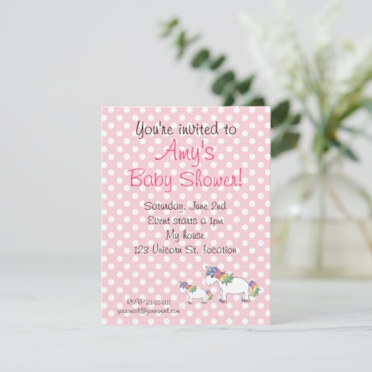 Unicorn baby shower-uitnodiging kaart (Staand voorkant)