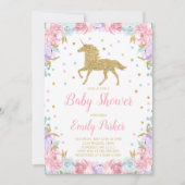 Unicorn Baby shower Uitnodiging Roze Gold Unicorn (Voorkant)