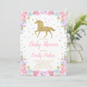 Unicorn Baby shower Uitnodiging Roze Gold Unicorn (Staand voorkant)