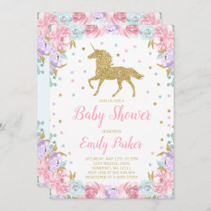 Unicorn Baby shower Uitnodiging Roze Gold Unicorn
