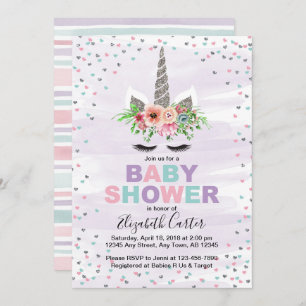 Unicorn baby shower-uitnodiging voor meisjes paars kaart