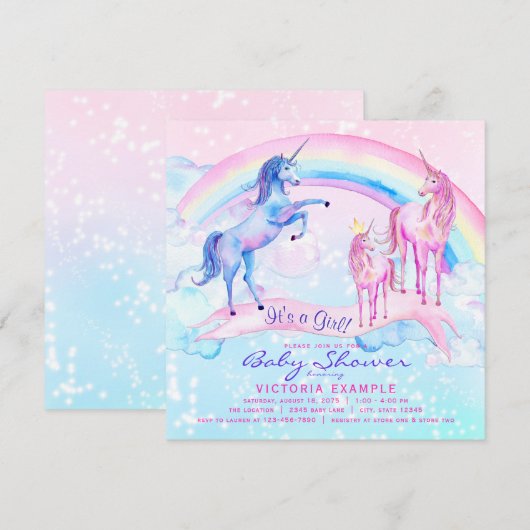Unicorn Baby Shower-uitvindingen Kaart (Voorkant / Achterkant)