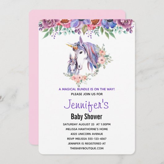  Unicorn-Baby shower voor moeder en Baby Kaart (Voorkant / Achterkant)