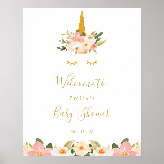 Unicorn Baby shower Welkomstteken Poster (Voorkant)