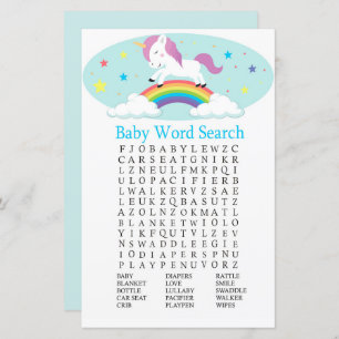 Unicorn Baby shower Word Search Game