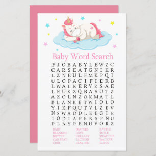 Unicorn Baby shower Word Search Game