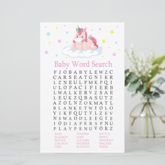 Unicorn Baby shower Word Search Game (Staand voorkant)