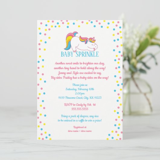 Unicorn Baby Sprinkle uitnodiging (Staand voorkant)