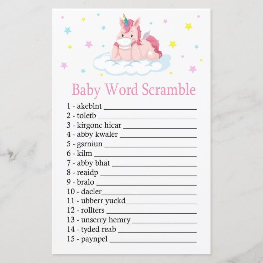 Unicorn Baby word scramble game (Voorkant)