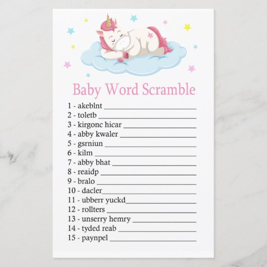 Unicorn Baby word scramble game (Voorkant)