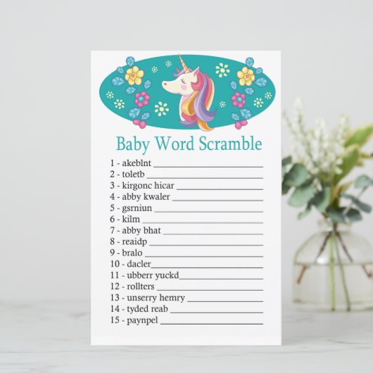 Unicorn Baby word scramble game (Staand voorkant)