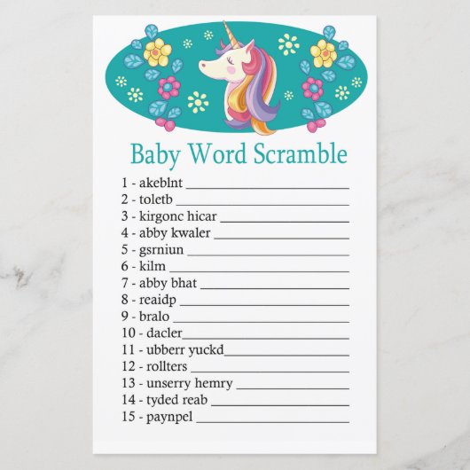 Unicorn Baby word scramble game (Voorkant)