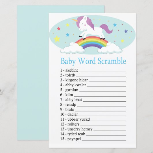 Unicorn Baby word scramble game (Voorkant / Achterkant)