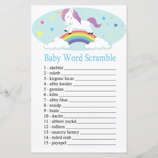 Unicorn Baby word scramble game (Voorkant)