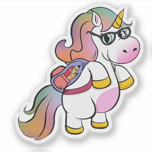 Unicorn Backpack School Sticker for Kids (Voorkant)