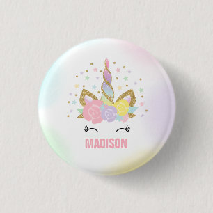 Unicorn Badge Unicorn Favor Party Pin Pink & Gold Ronde Button 3,2 Cm