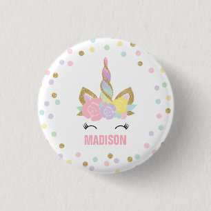 Unicorn Badge Unicorn Favor Party Pin Pink & Gold Ronde Button 3,2 Cm