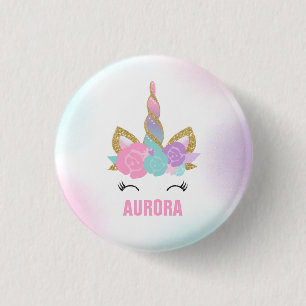 Unicorn Badge Unicorn Favor Party Pin Pink & Gold Ronde Button 3,2 Cm