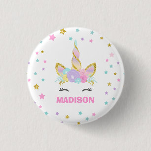 Unicorn Badge Unicorn Favor Party Pin Pink & Gold Ronde Button 3,2 Cm