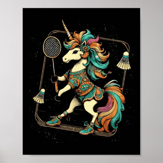 Unicorn Badminton Player Shuttle Poster (Voorkant)