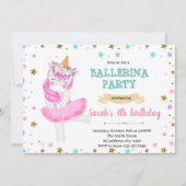Unicorn ballerina feestuitnodiging kaart (Voorkant)